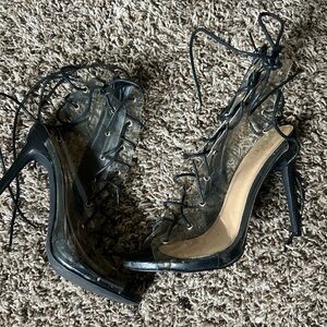 Elegant Black Lace-Up Heels - RUNS SMALL